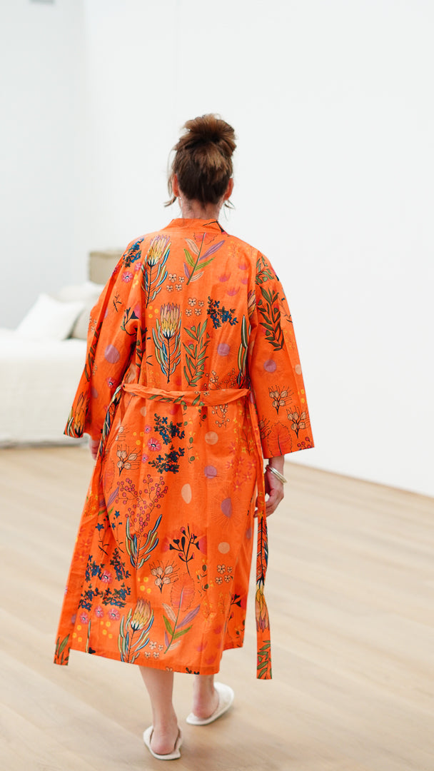 Protea Print Kimono Orange