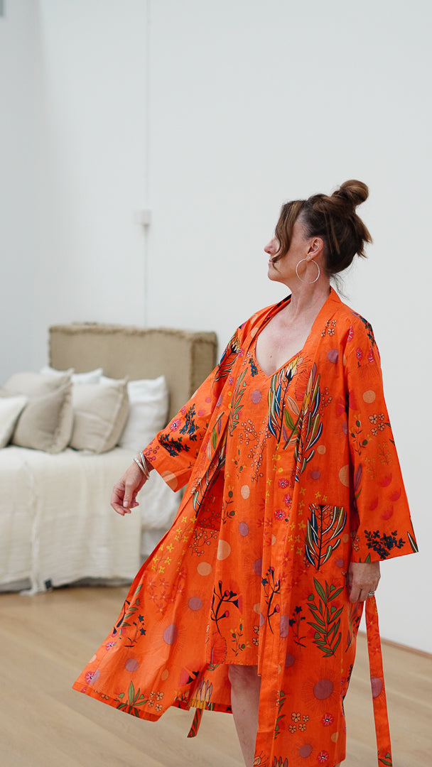 Protea Print Kimono Orange
