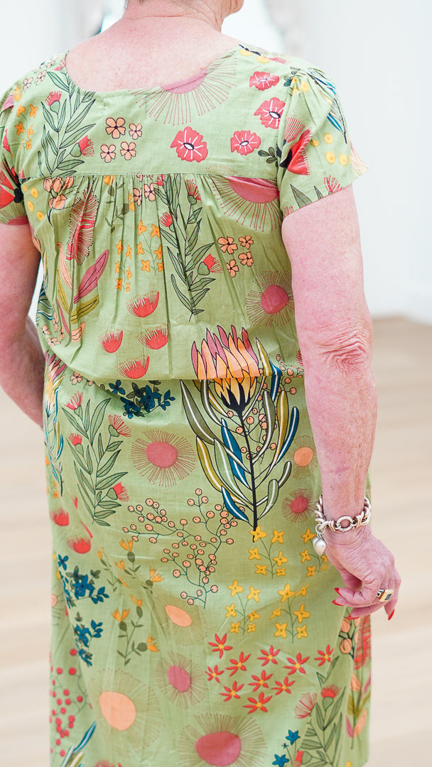 Protea Print Nightie Olive Green