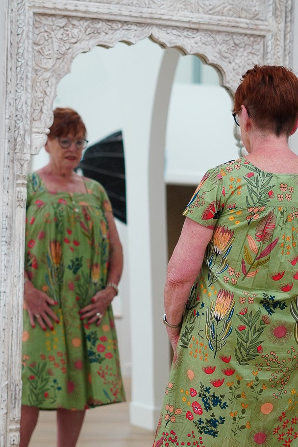 Protea Print Nightie Olive Green