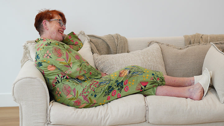 Protea Print 3/4 Pj Set Olive Green