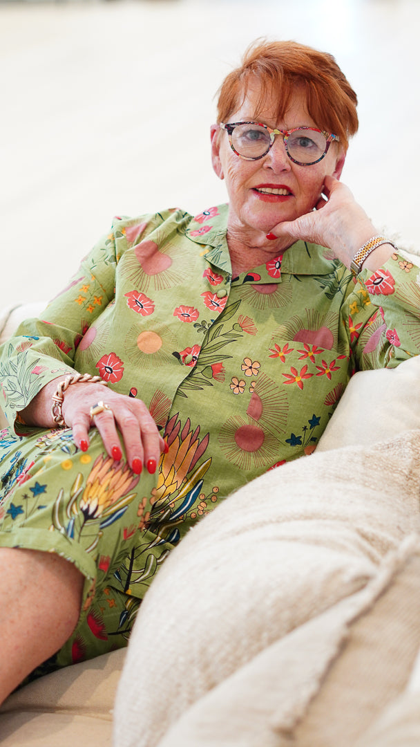Protea Print 3/4 Pj Set Olive Green