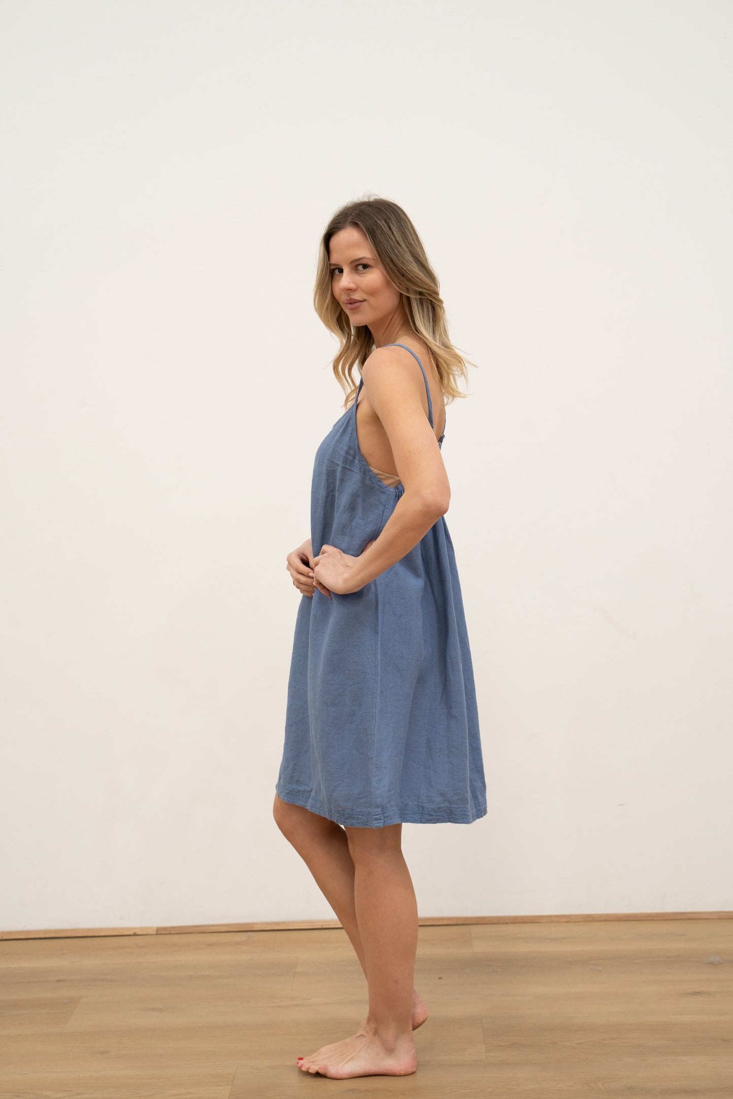 Nicola Slip Linen Dress Powder Blue