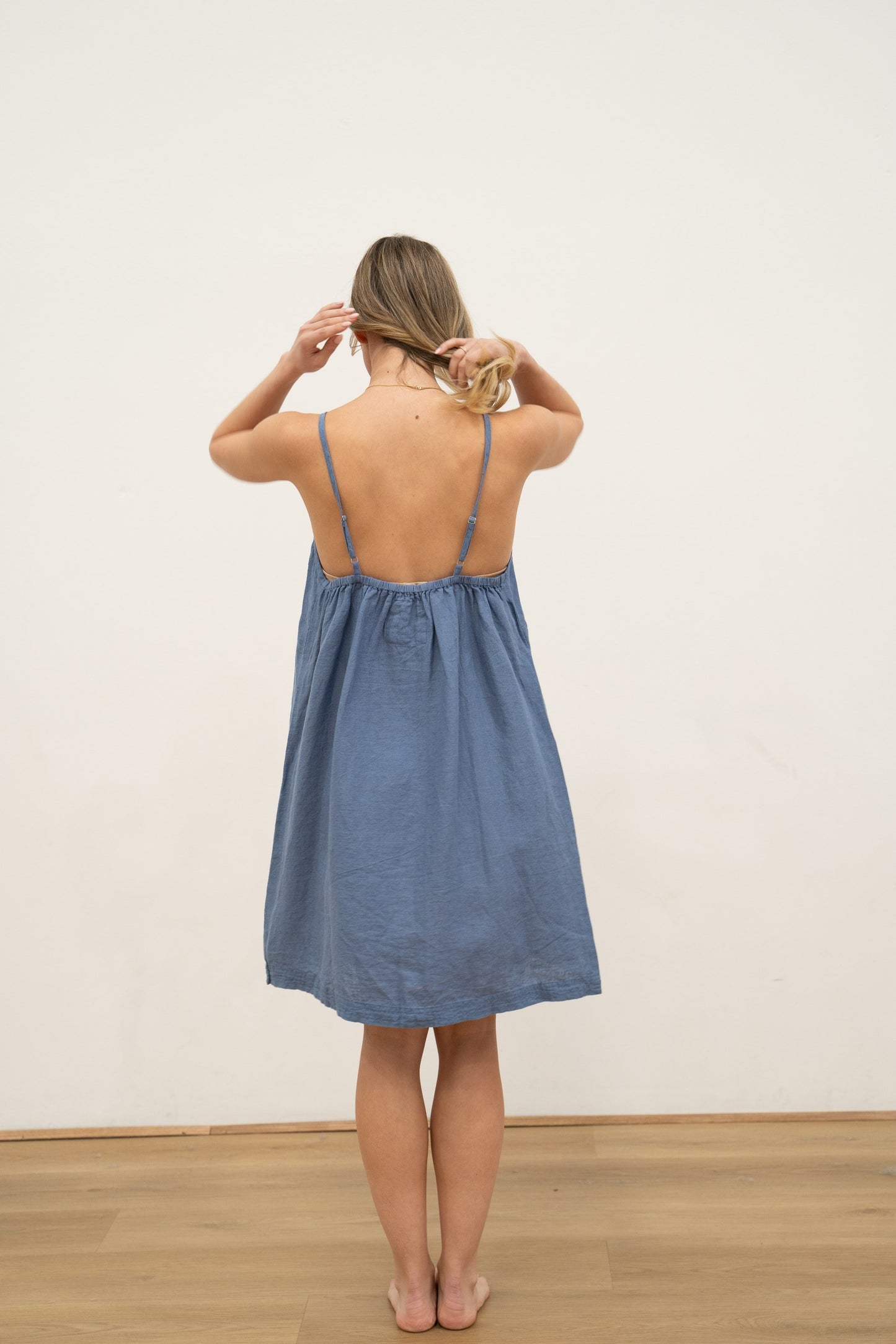 Nicola Slip Linen Dress Powder Blue
