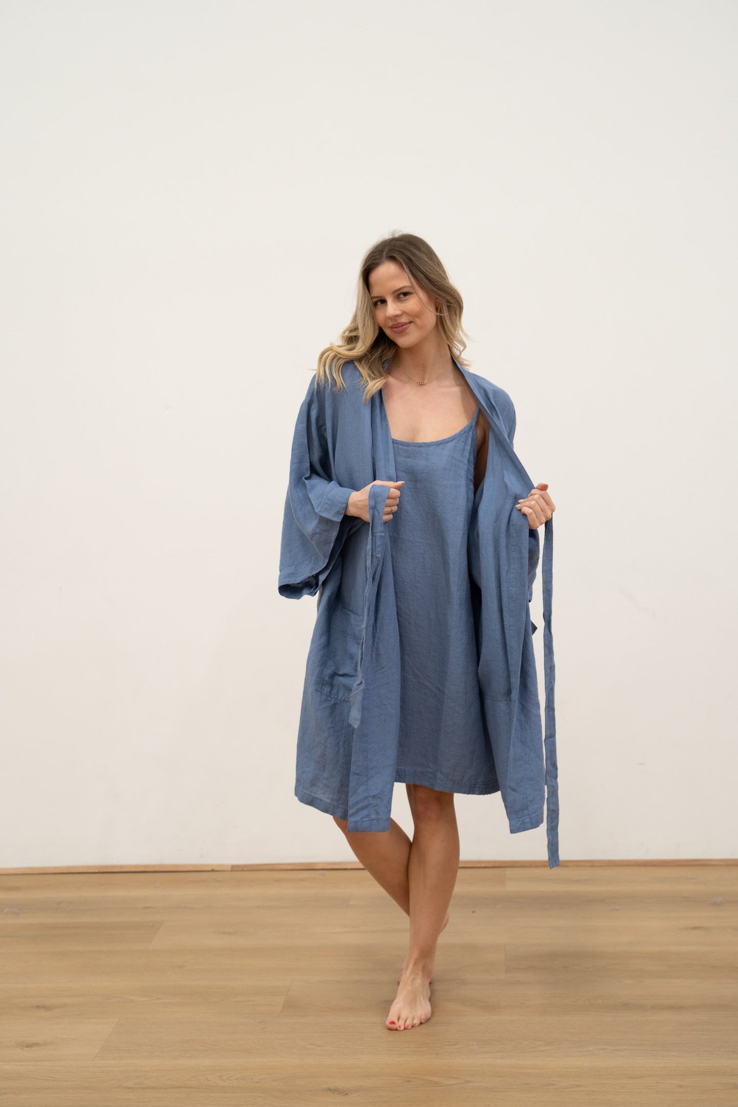 Nicola Slip Linen Dress Powder Blue