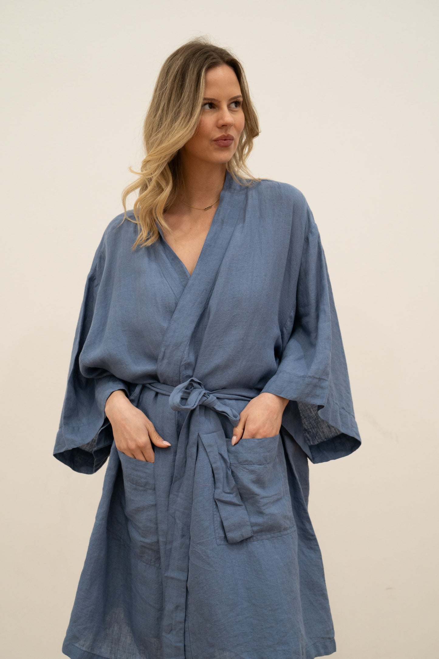 Verona Linen Robe Powder Blue