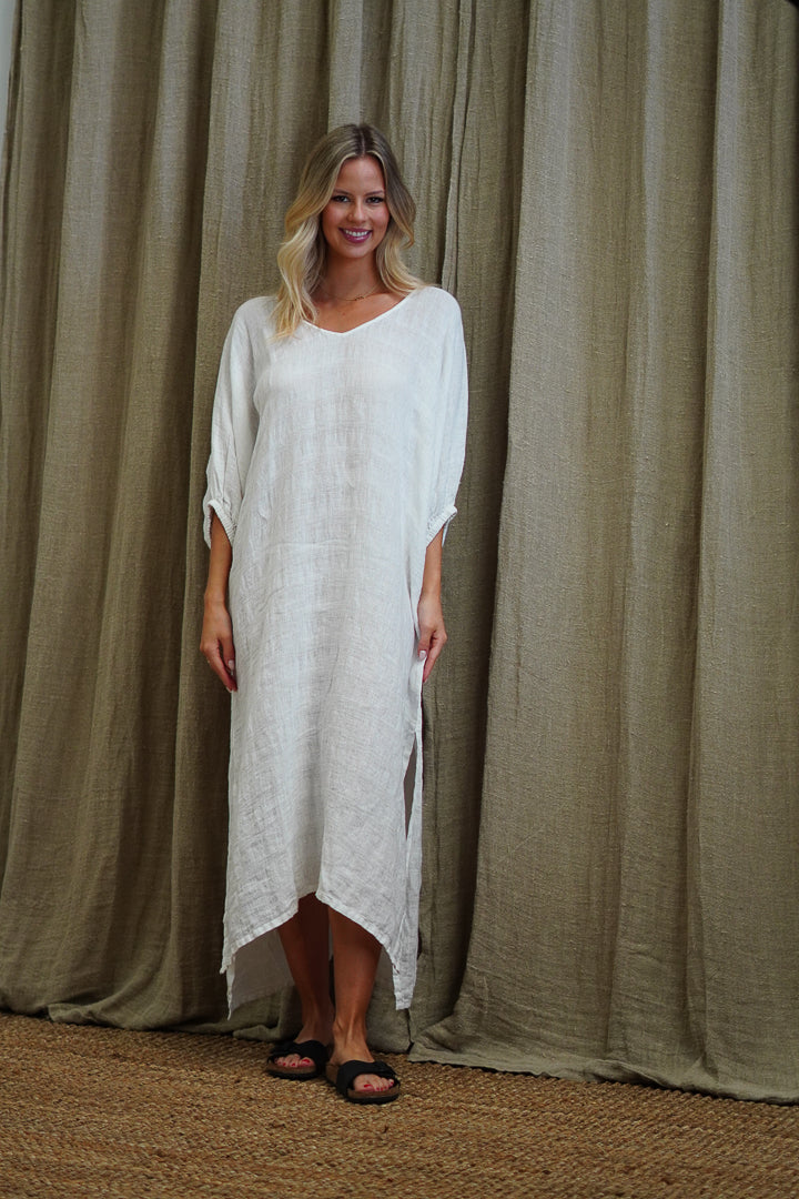 Rosa Elasticised Sleeves Kaftan White Combo