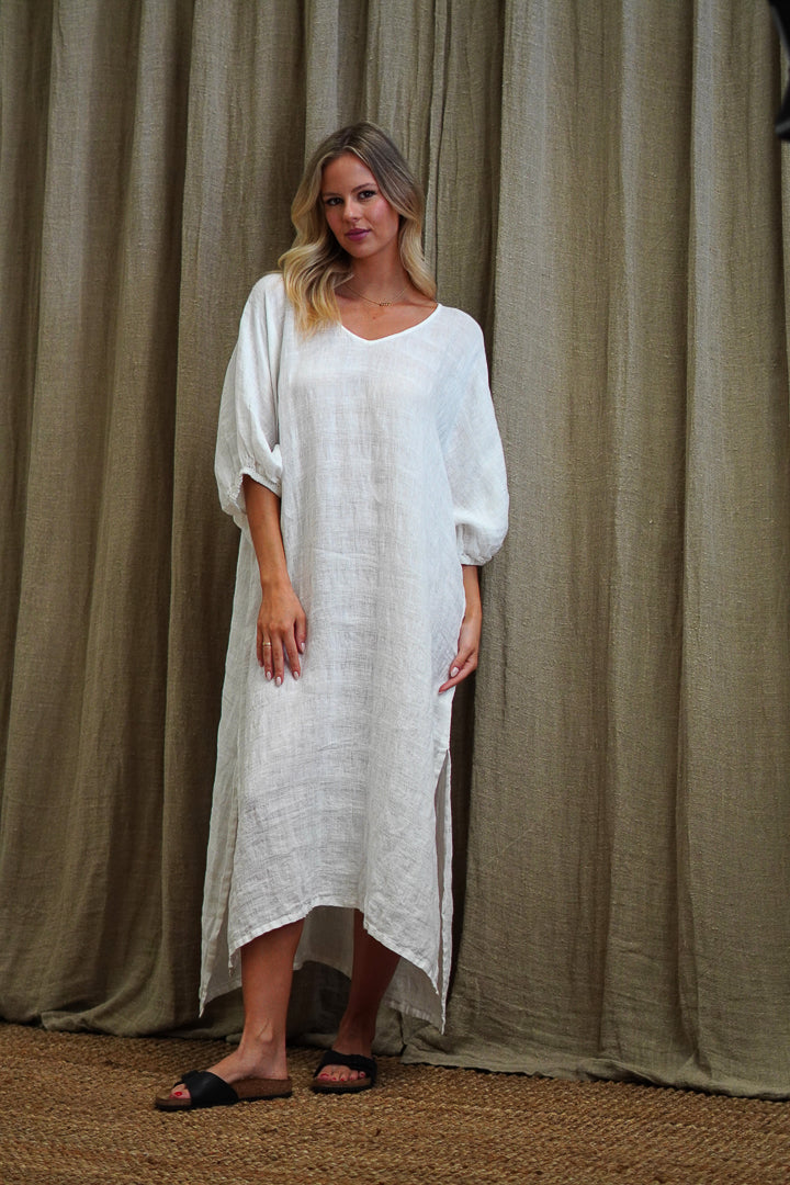 Rosa Elasticised Sleeves Kaftan White Combo