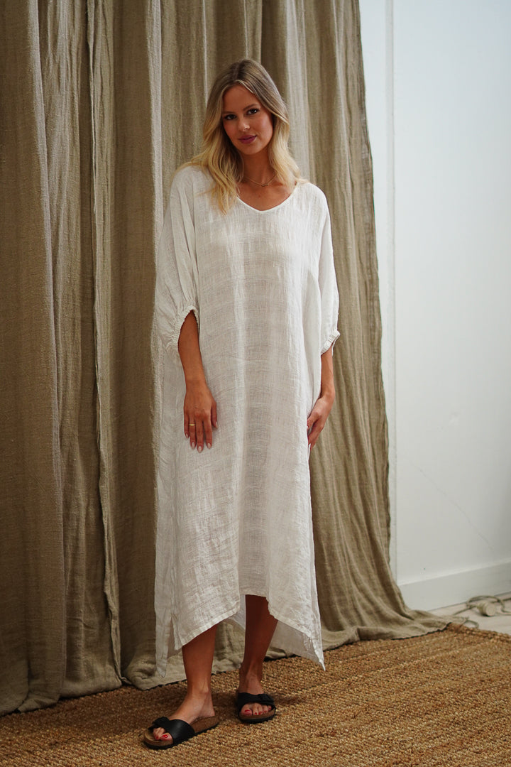 Rosa Elasticised Sleeves Kaftan White Combo