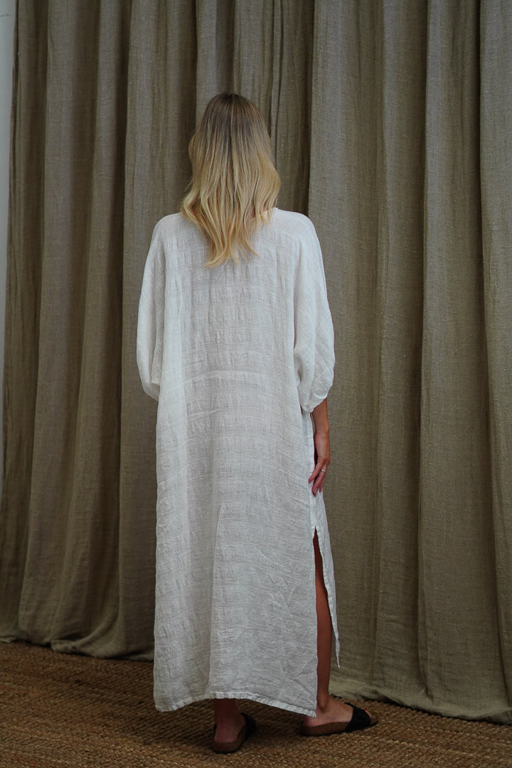 Rosa Elasticised Sleeves Kaftan White Combo