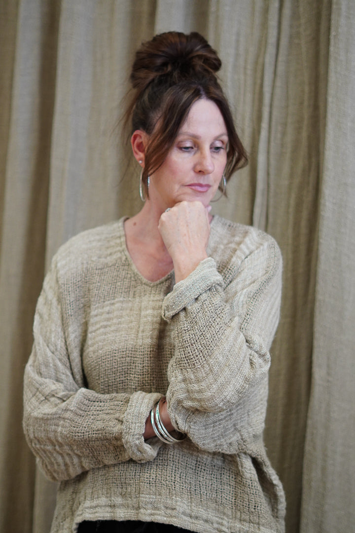 Franca Sleeve Top Natural & White Ombre