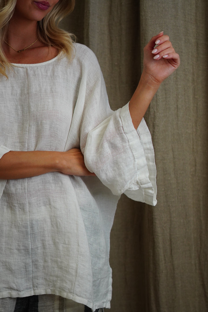 Carlotta Wide Sleeves Top White Combo