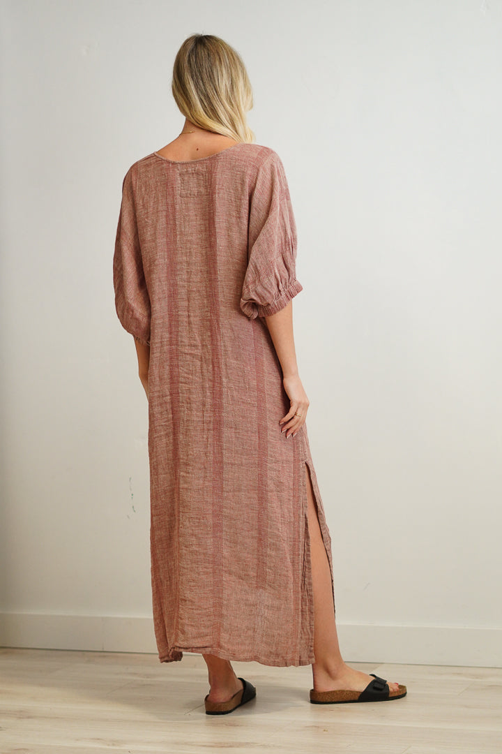 Claudia Elasticated Sleeves Kaftan Mahogany & Natural Woven