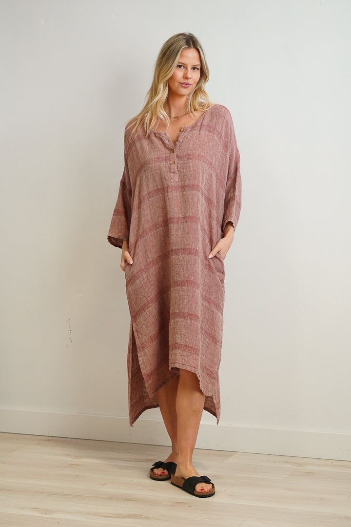 Amara Kaftan Mahogany & Natural Stripes
