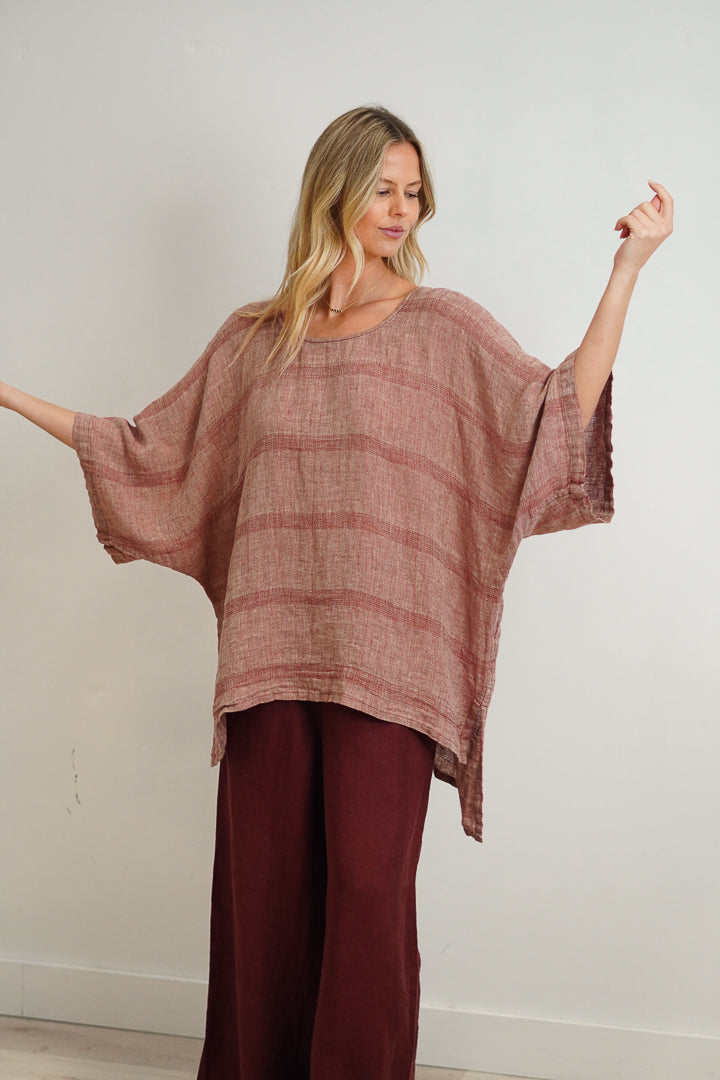 Carlotta Wide Sleeves Top Mahogany & Natural Stripes