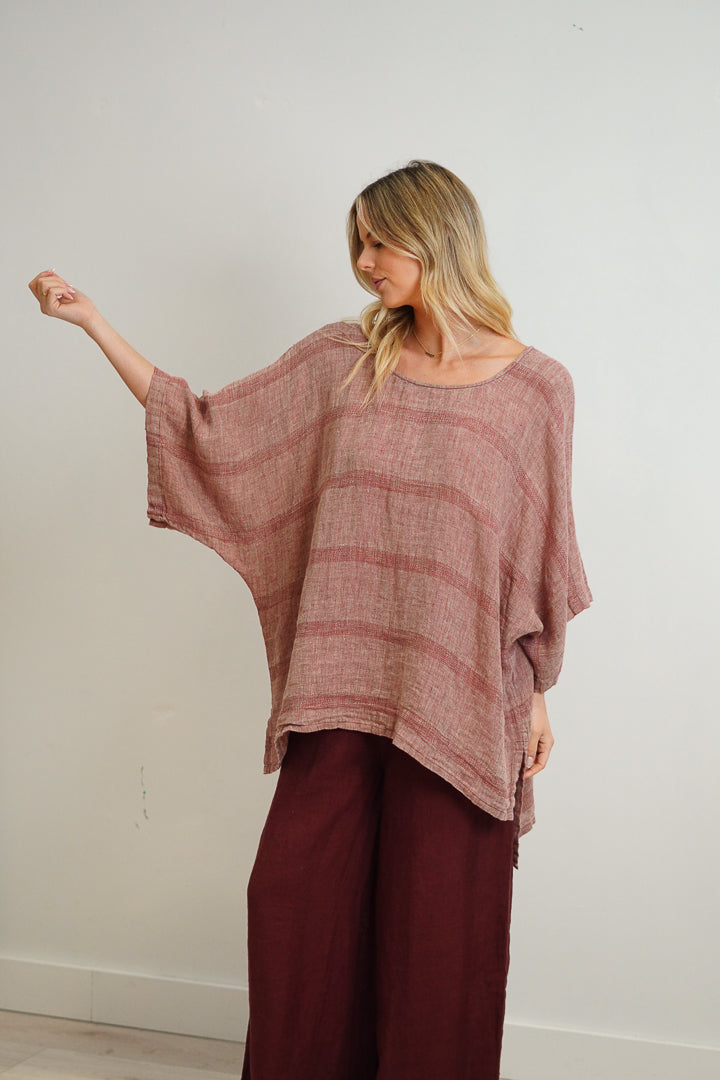 Carlotta Wide Sleeves Top Mahogany & Natural Stripes