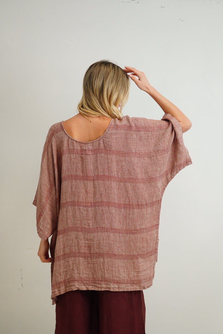 Carlotta Wide Sleeves Top Mahogany & Natural Stripes