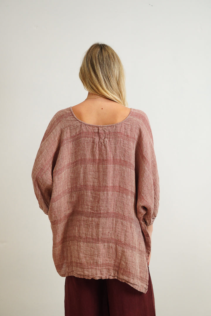 Bella Elasticated Sleeves Top Mahogany & Natural Stripes