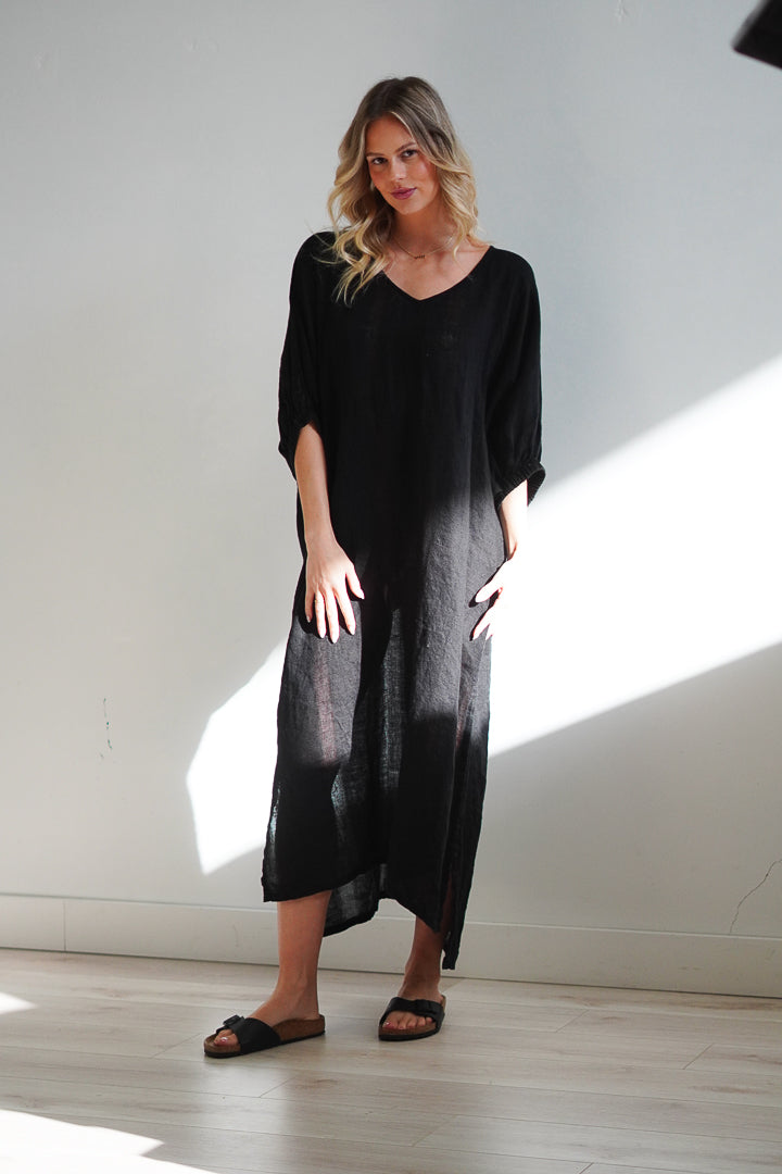 Claudia Elasticated Sleeves Kaftan Black Combo