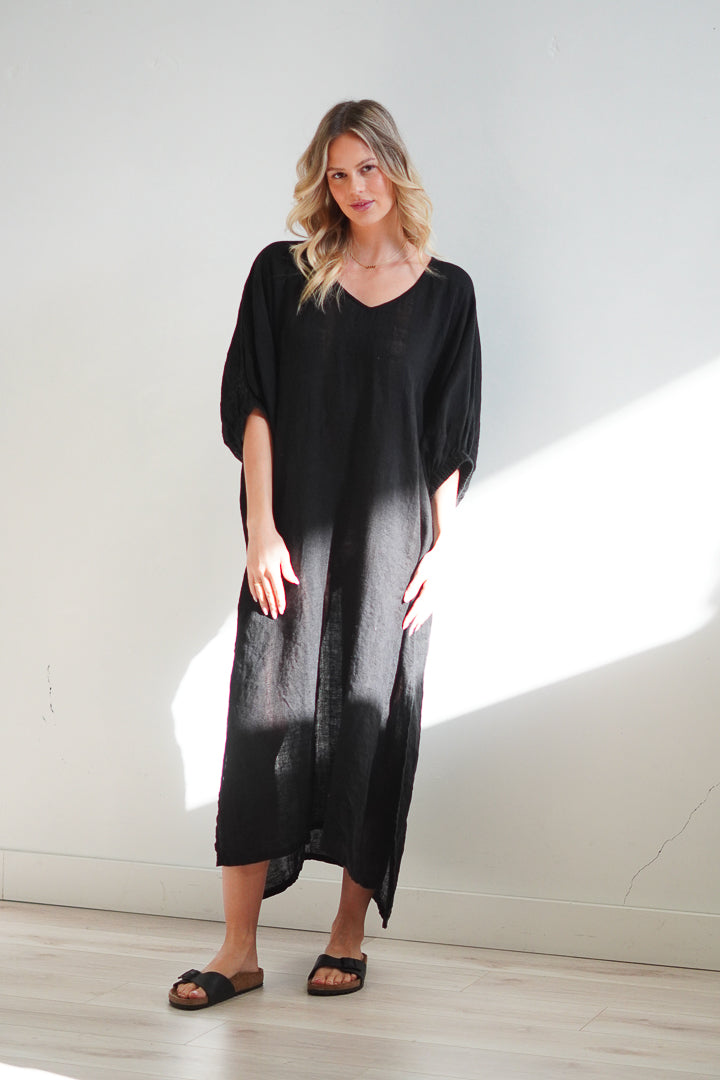 Claudia Elasticated Sleeves Kaftan Black Combo