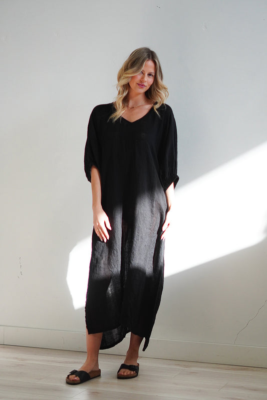 Claudia Elasticated Sleeves Kaftan Black Combo