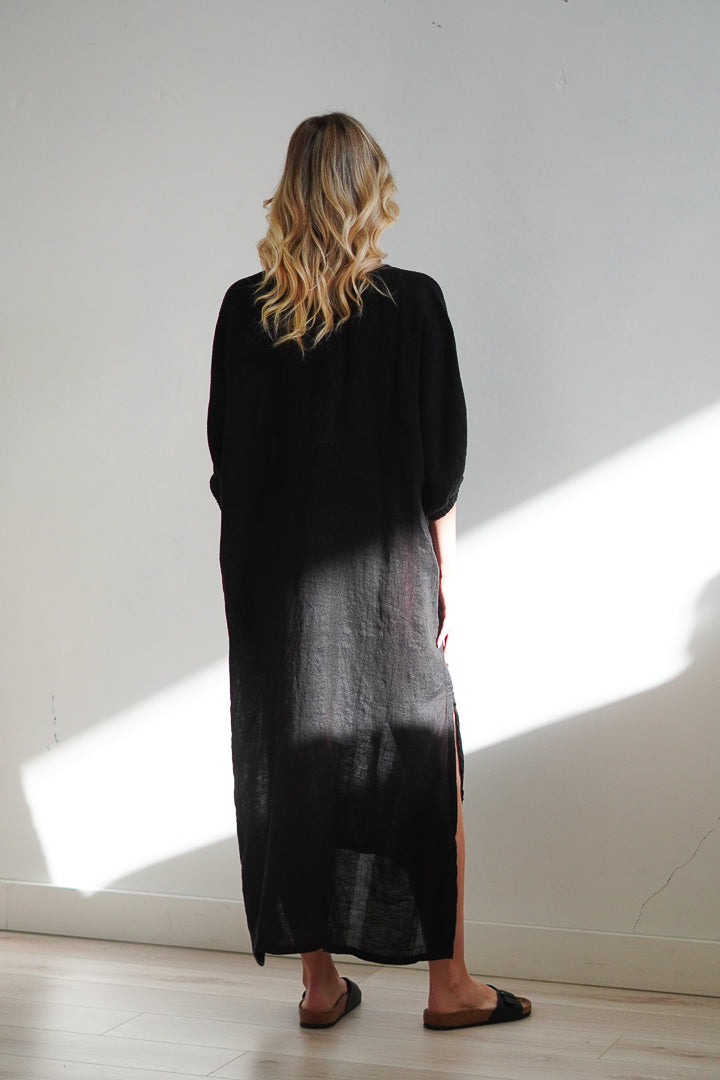Claudia Elasticated Sleeves Kaftan Black Combo