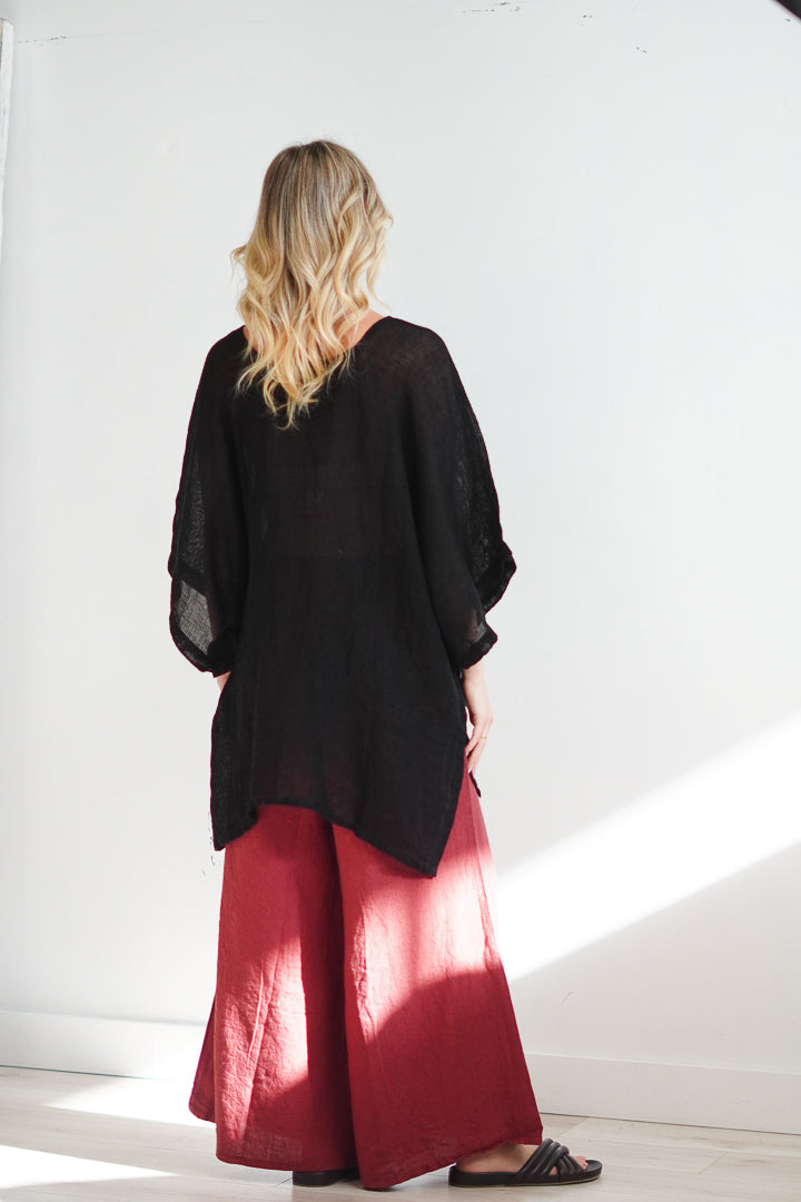 Carlotta Wide Sleeves Top Black Mesh
