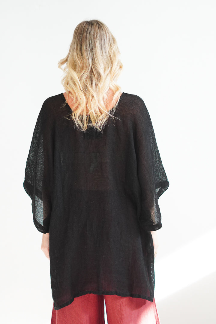 Carlotta Wide Sleeves Top Black Mesh