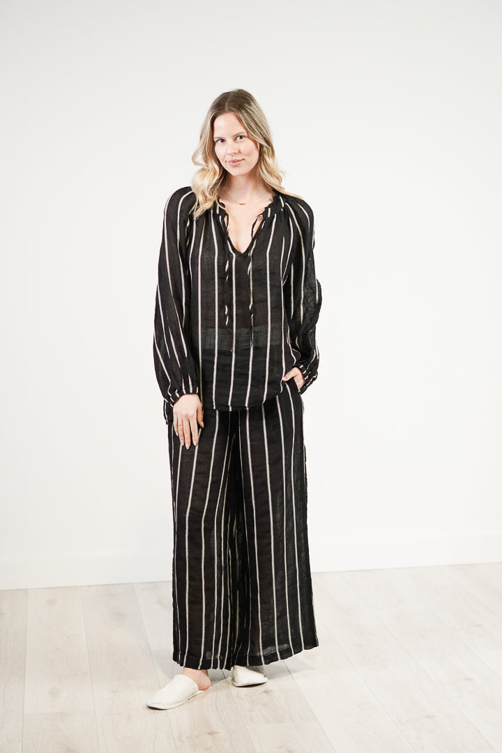 Sussana Top Black Velvet Stripe Gauze