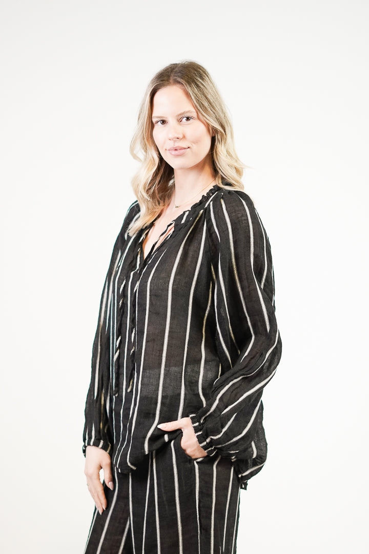 Sussana Top Black Velvet Stripe Gauze