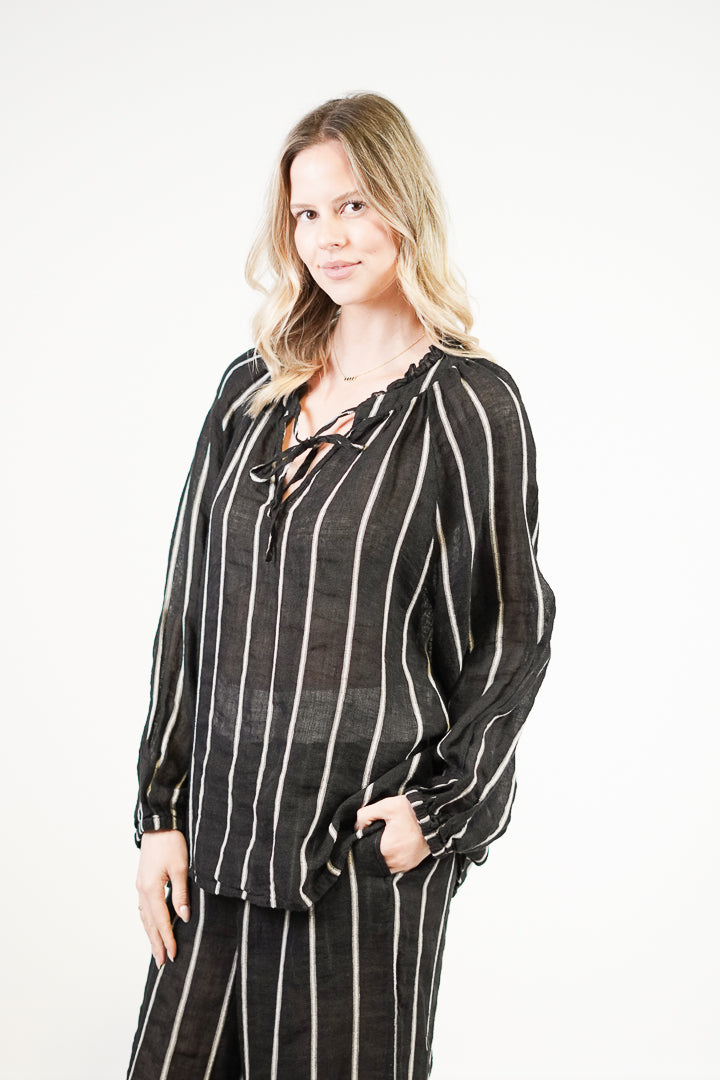 Sussana Top Black Velvet Stripe Gauze