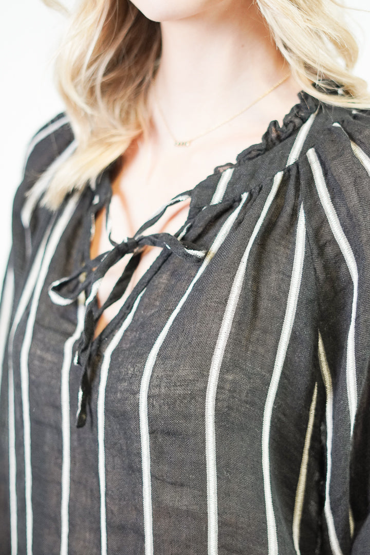 Sussana Top Black Velvet Stripe Gauze