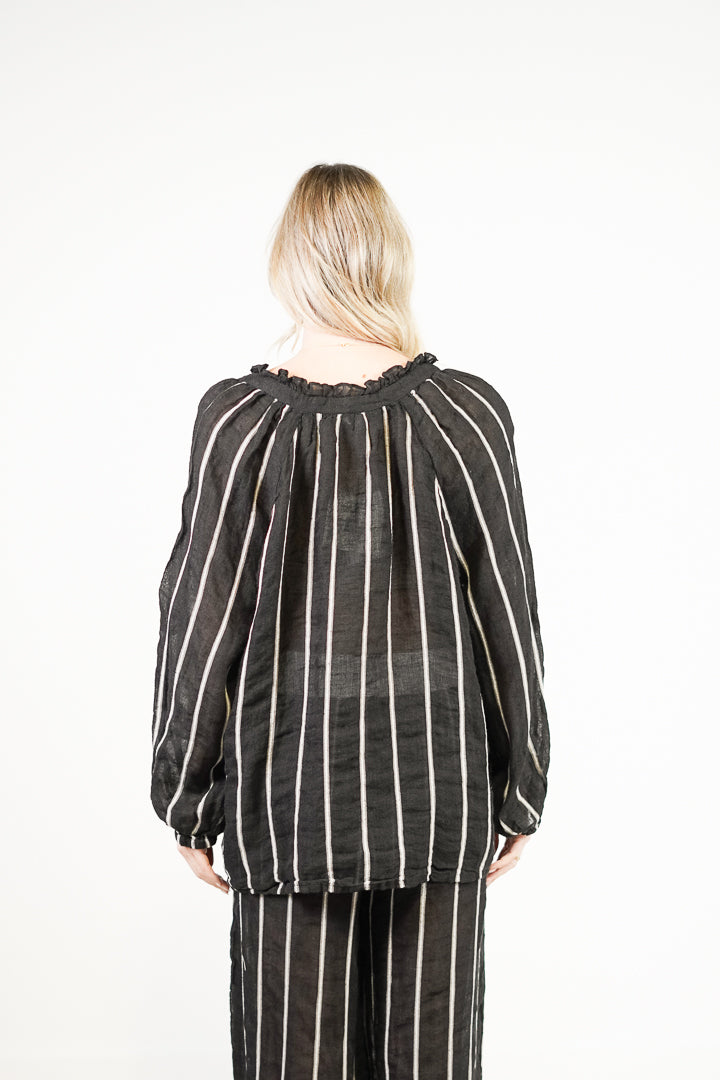 Sussana Top Black Velvet Stripe Gauze