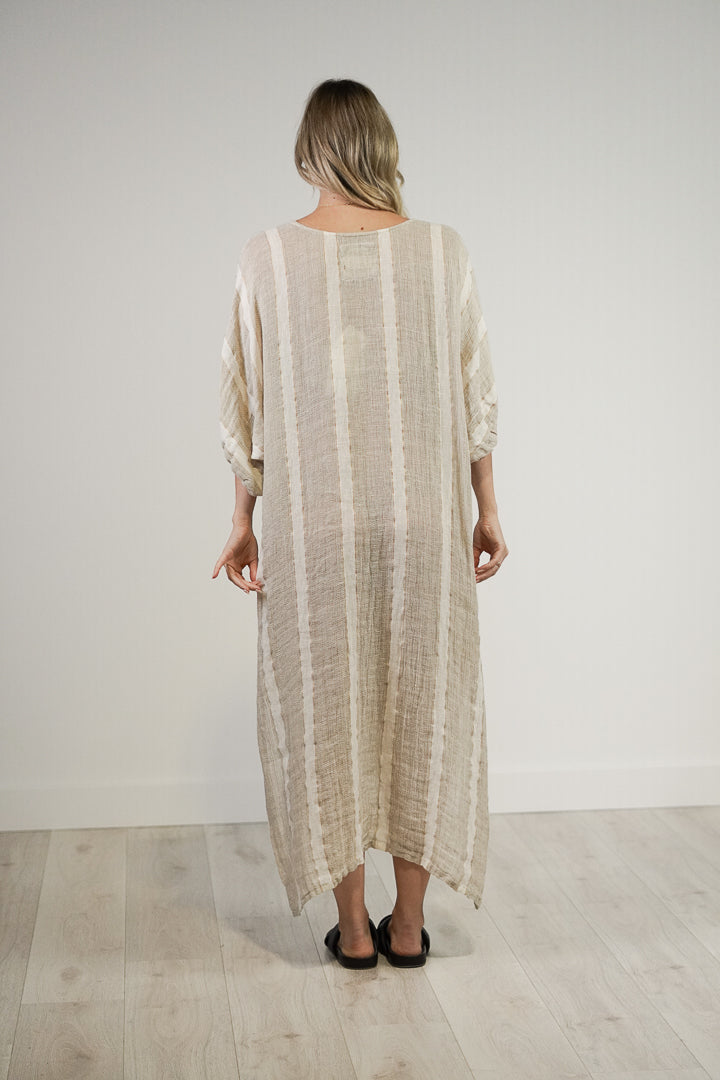 Rosa Elasticated Sleeves Kaftan Natural White W Gold Strand