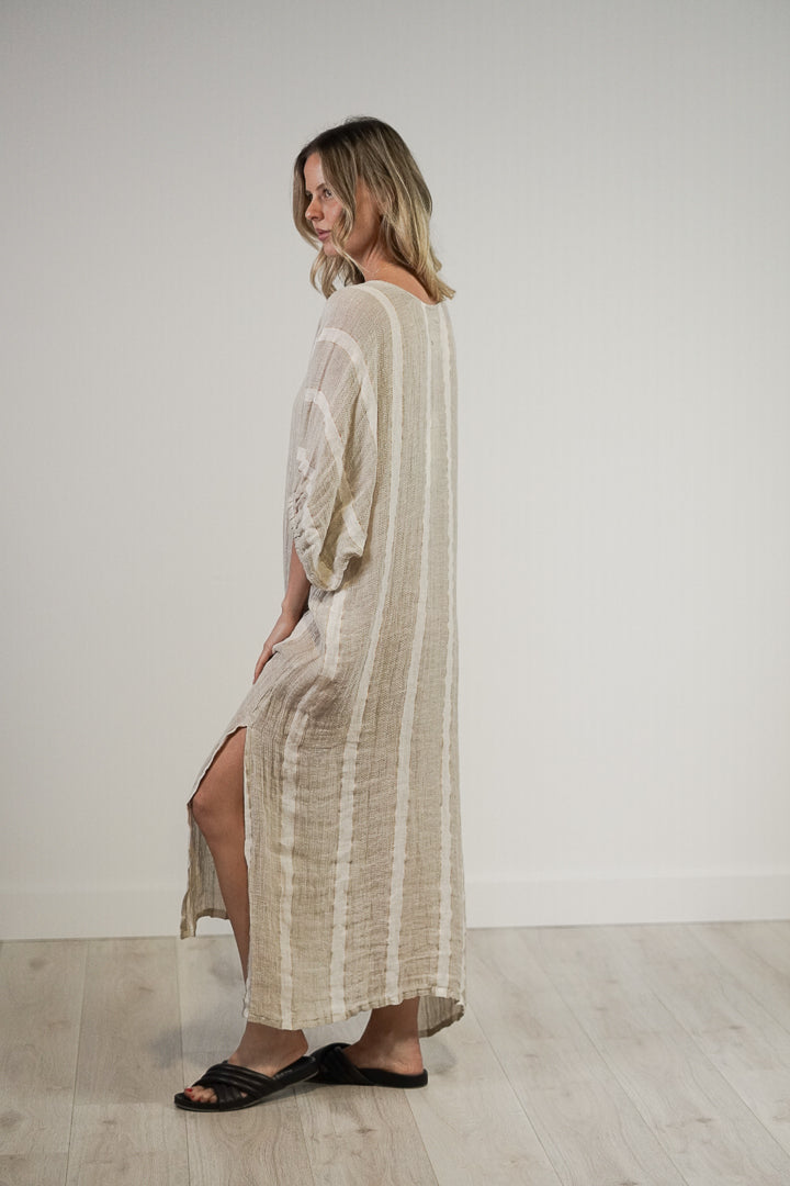 Rosa Elasticated Sleeves Kaftan Natural White W Gold Strand