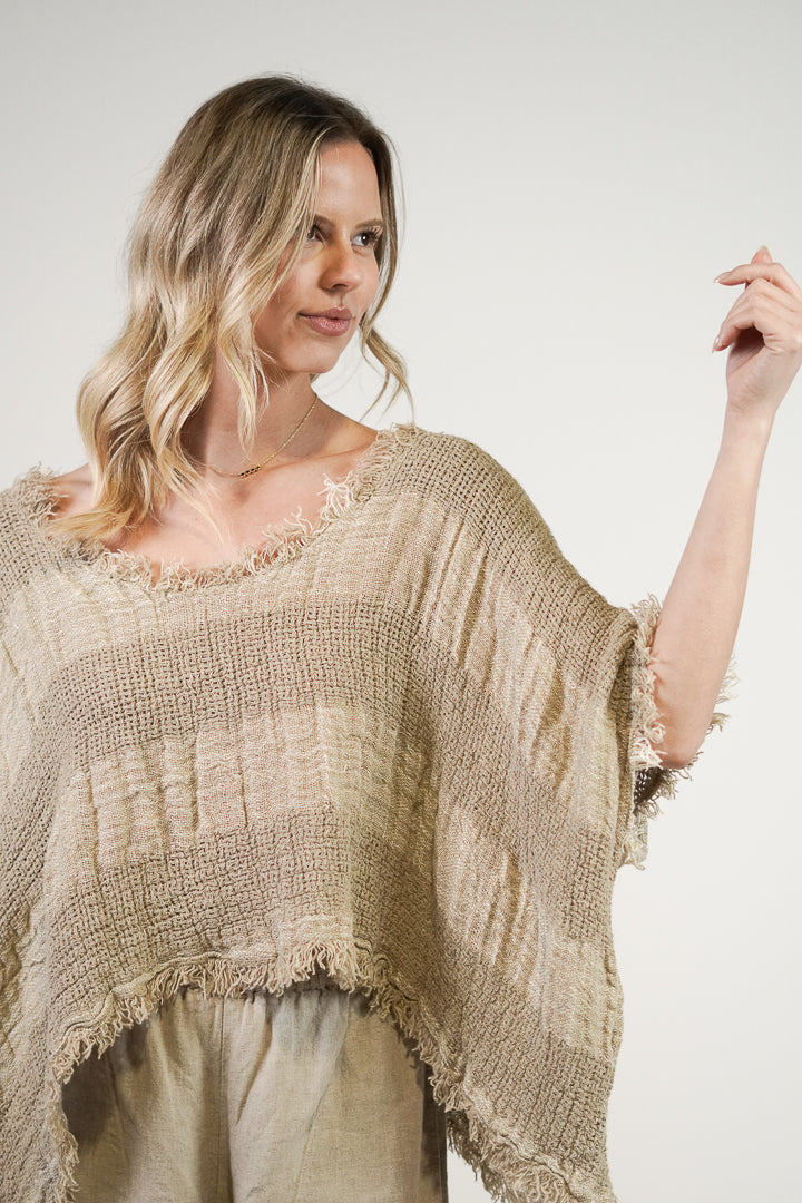 Sarita Linen Top Natural & White Ombre