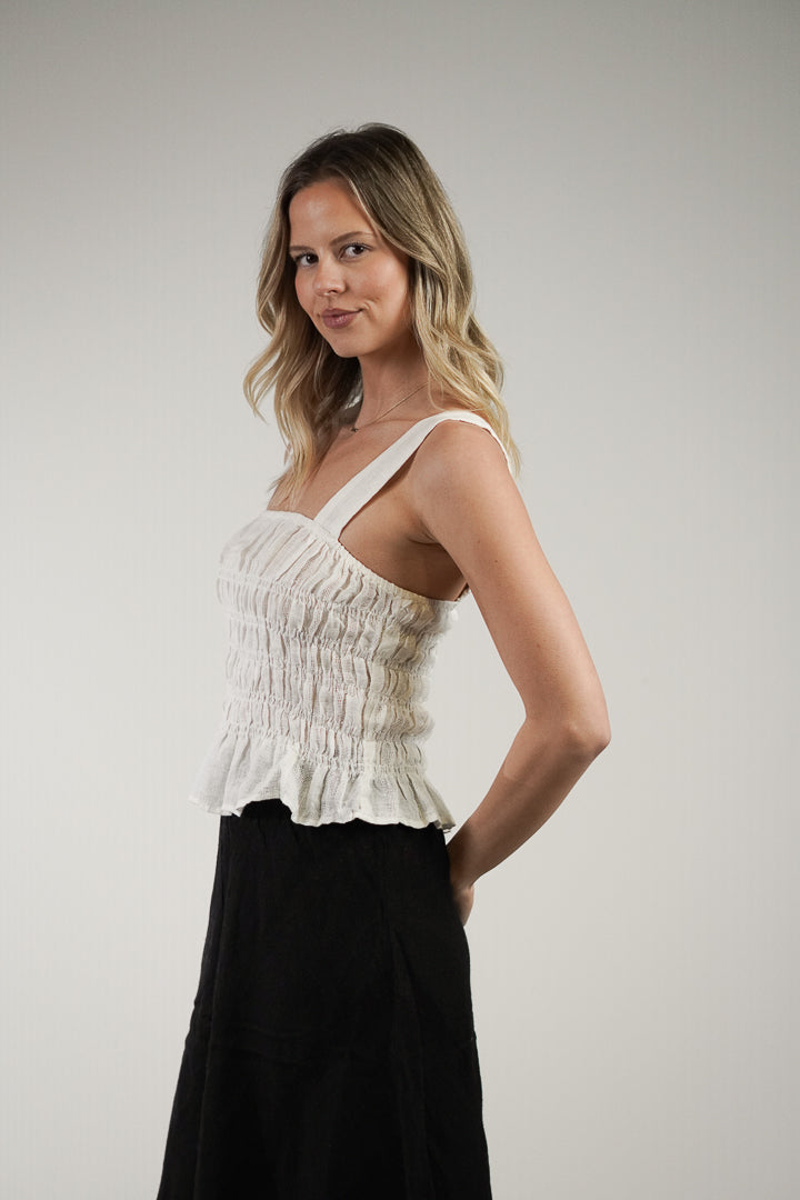 Fia Shirred Top Combo White