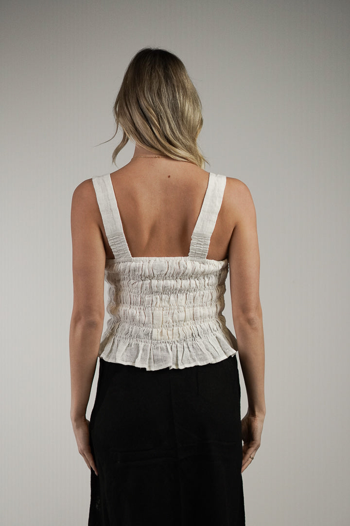 Fia Shirred Top Combo White