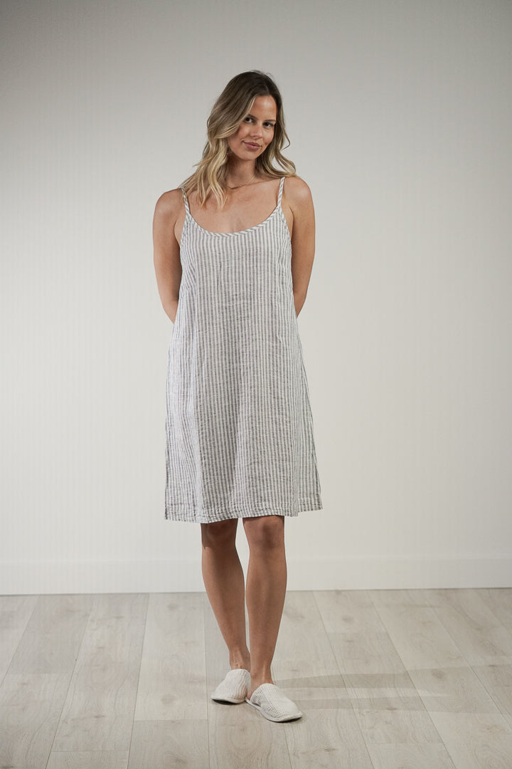 Nicola Slip Linen Dress Powder Blue Stripe