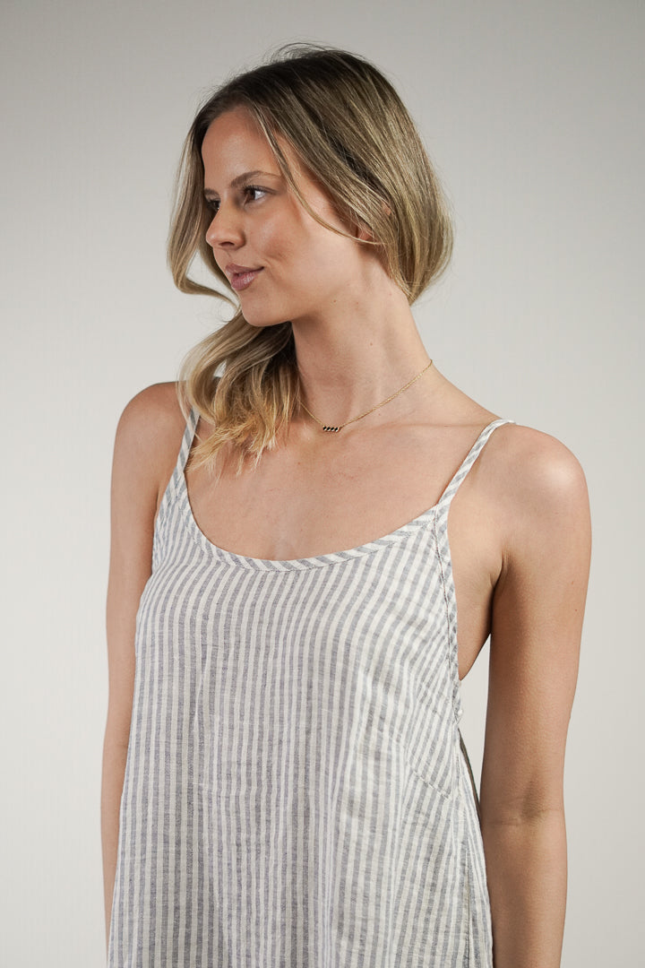 Nicola Slip Linen Dress Powder Blue Stripe