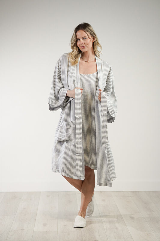 Verona Linen Robe Powder Blue Stripe