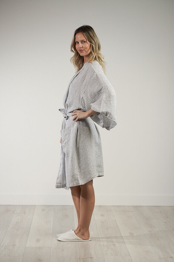 Verona Linen Robe Powder Blue Stripe
