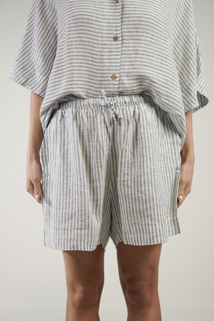 Eve Linen Short Powder Blue Stripe