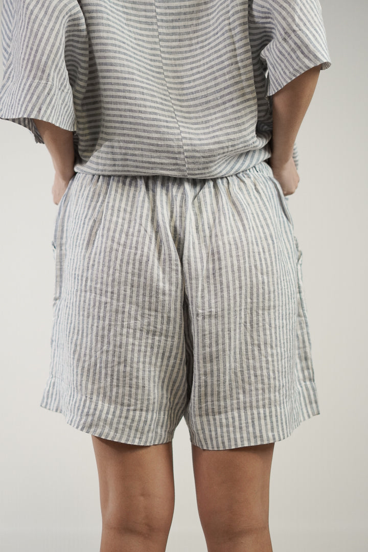 Eve Linen Short Powder Blue Stripe