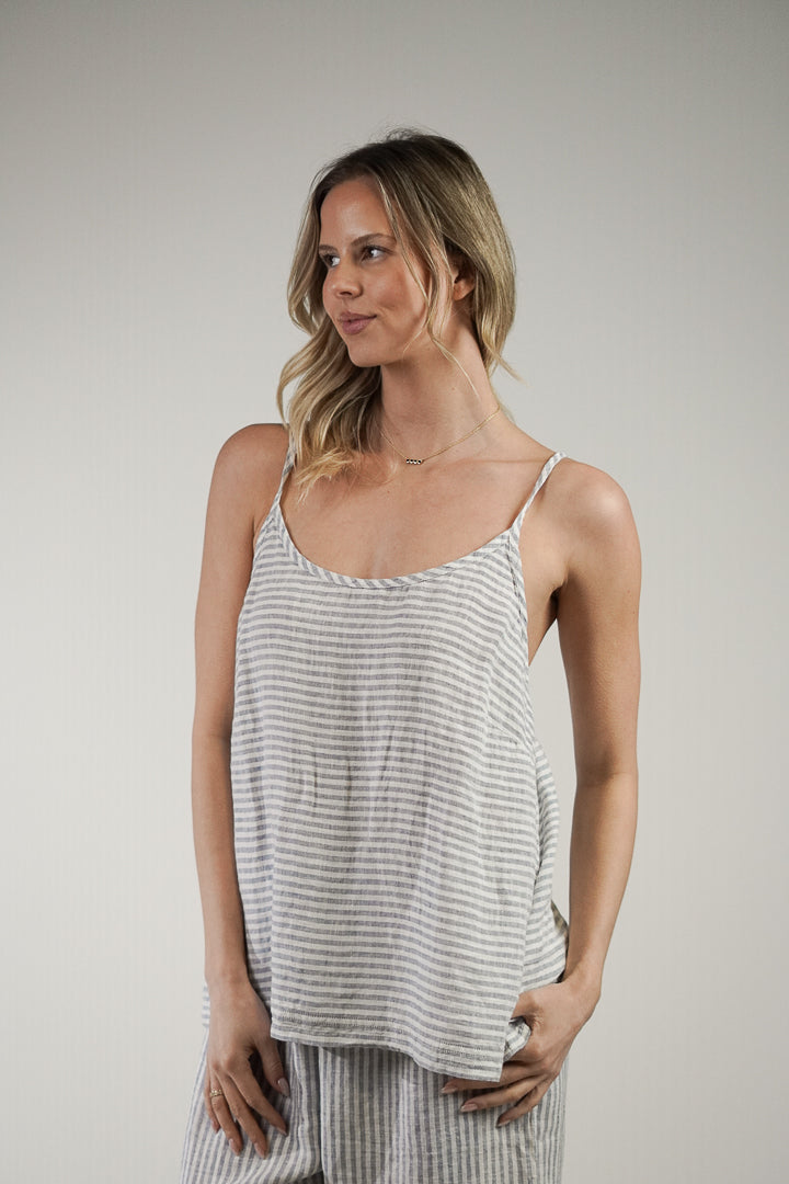 Cameron Linen Cami Powder Blue Stripes