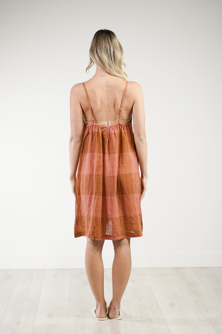 Nicola Slip Linen Dress Plaid Check