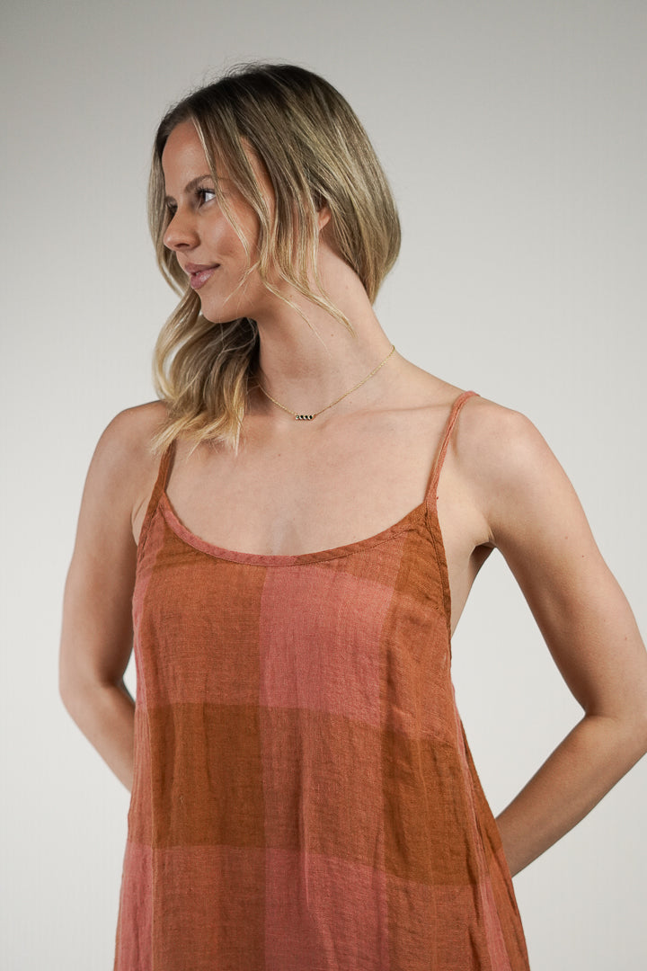 Nicola Slip Linen Dress Plaid Check