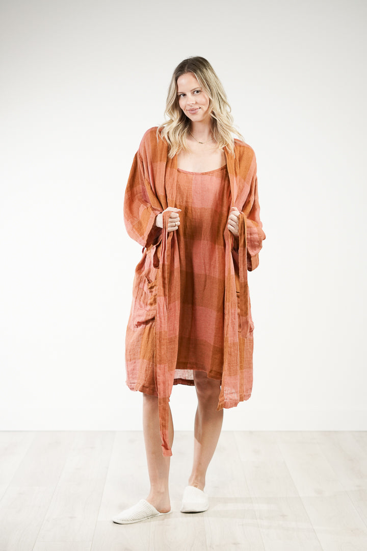 Nicola Slip Linen Dress Plaid Check