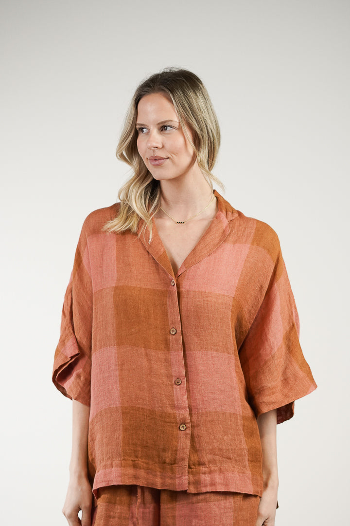 Noemi Half Sleeves Top Plaid Check