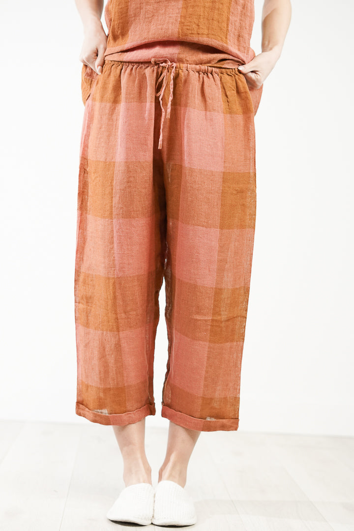 Tilly Linen 3/4 Pants Plaid Check